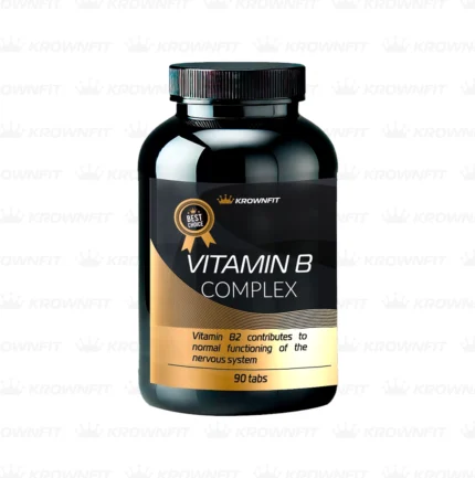 vitamina-b-complex-krownfit-90cps Frasco de Complexo de Vitamina B Krownfit com 90 cápsulas, ideal para energia e saúde.