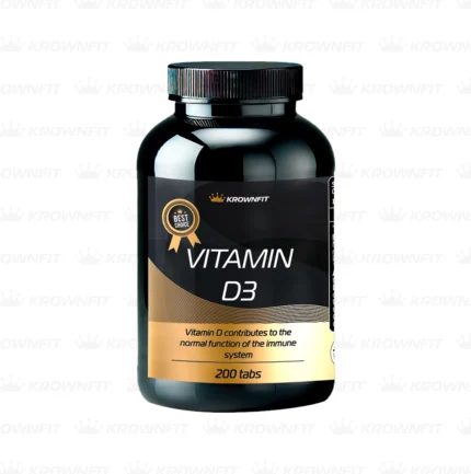 vitamina-d3-krownfit-200cps Frasco de Vitamina D3 Krownfit 1000 UI com 200 comprimidos vegan para suporte imunológico e saúde óssea.