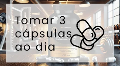  Cápsulas de creatina monohidratada com 800 mg cada, ideal para treinos de alta intensidade. Tomar de 3 a 6 cápsulas por dia.